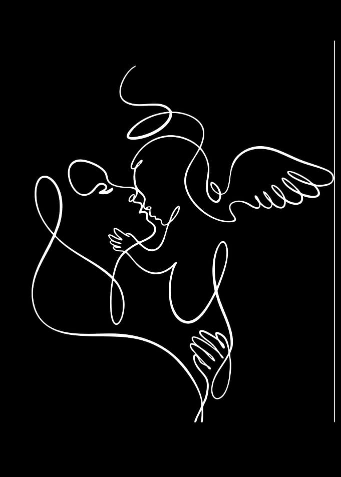 Angel Kissing Baby Line Art