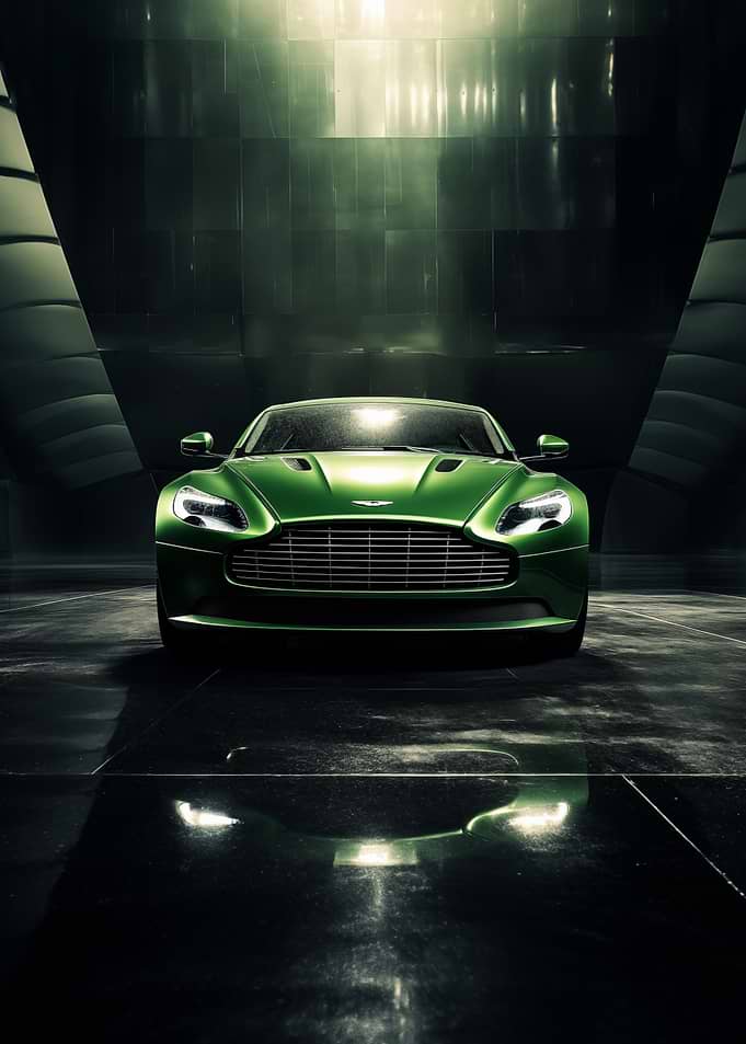Green Aston Martin in Garage