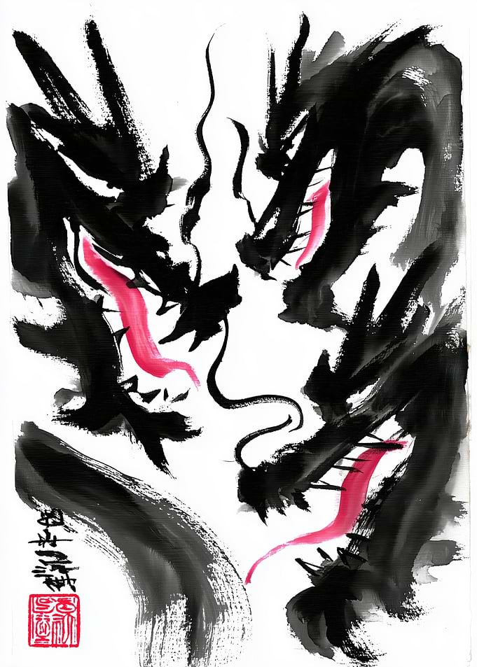 Two Dragons in Sumi-e Style
