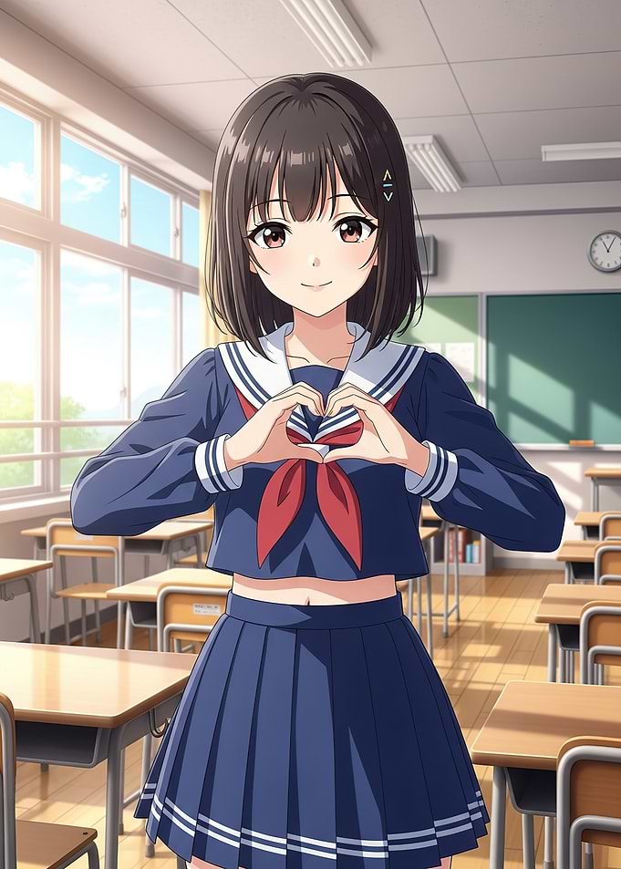 Anime Schoolgirl Making Heart Shape