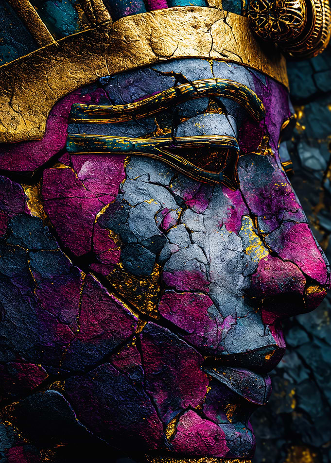 Vibrant Pharaoh Golden Kintsugi Portrait