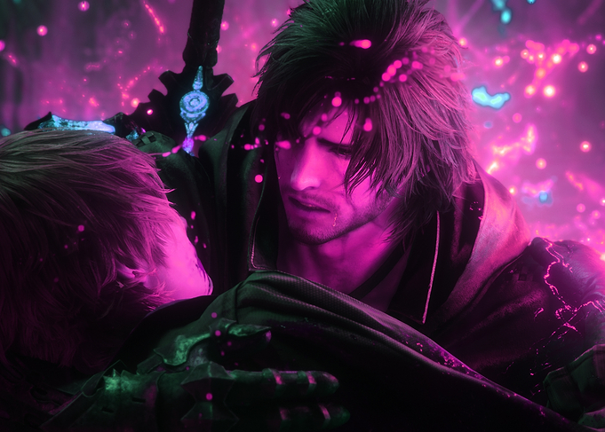 Final Fantasy XVI Clive Rosfield holding dying Joshua Rosfield