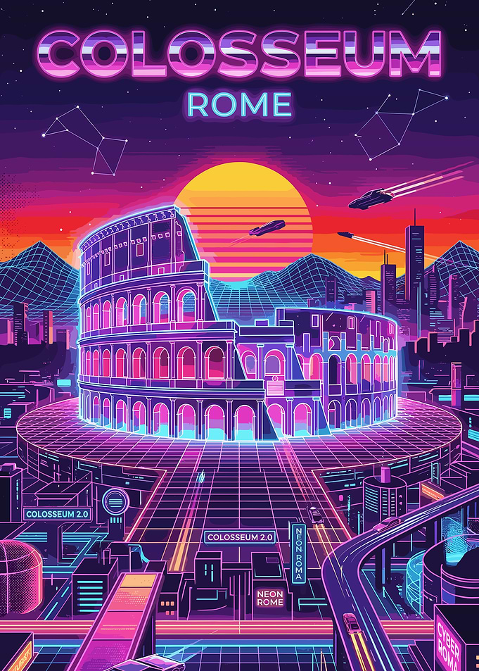 Retro Neon Colosseum in Rome