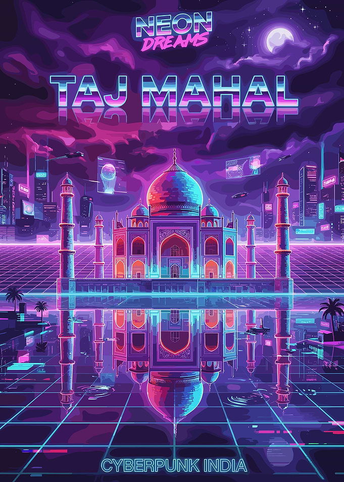 Cyberpunk Taj Mahal Neon Dreams