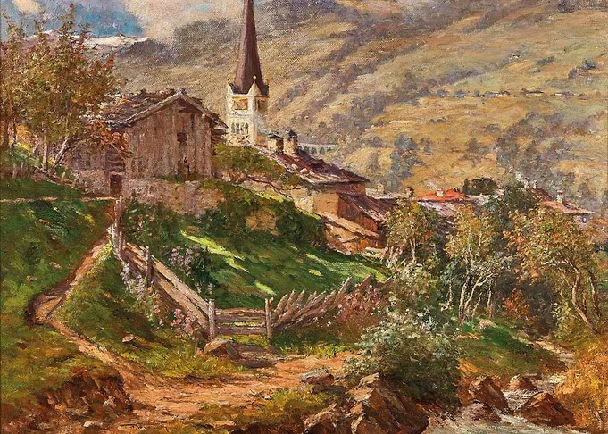 Alpine Village with Church Spire