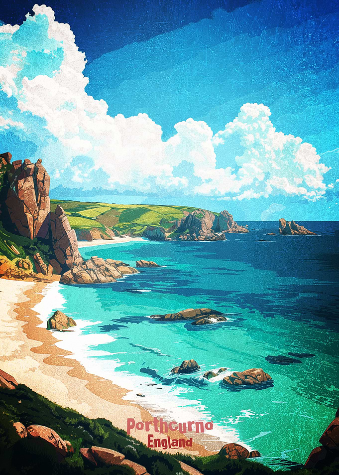 Porthcurno Beach Cornwall England Poster