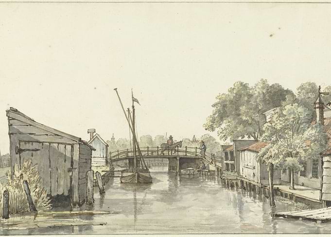 Canal scene with bridge and boats