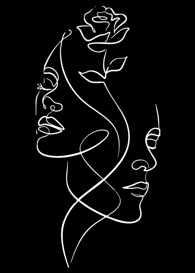 Abstract Line Art Faces and Rose