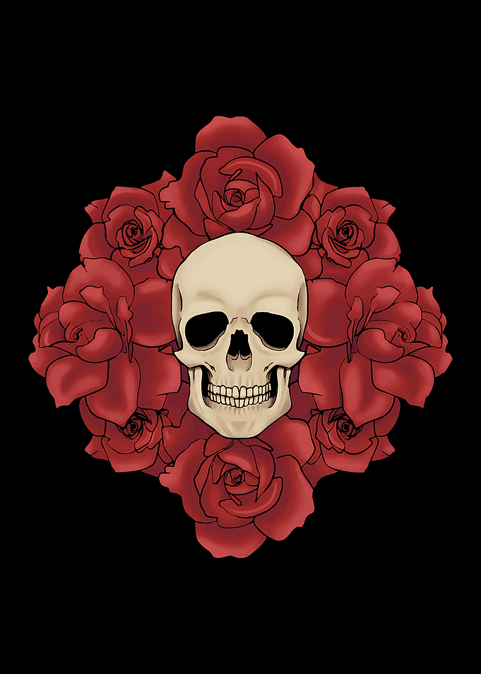Skull Surrounded by Red Roses