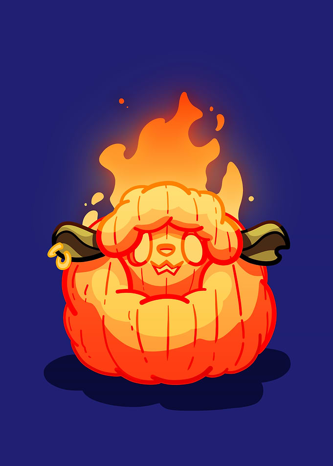 Cute Pumpkin Character on Fire