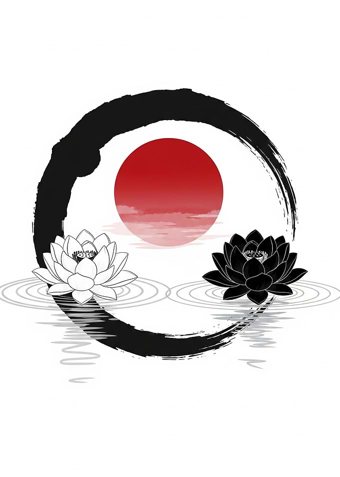 Zen Lotus and Sun Symbol