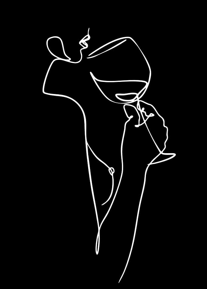 Woman Drinking Wine Line Art