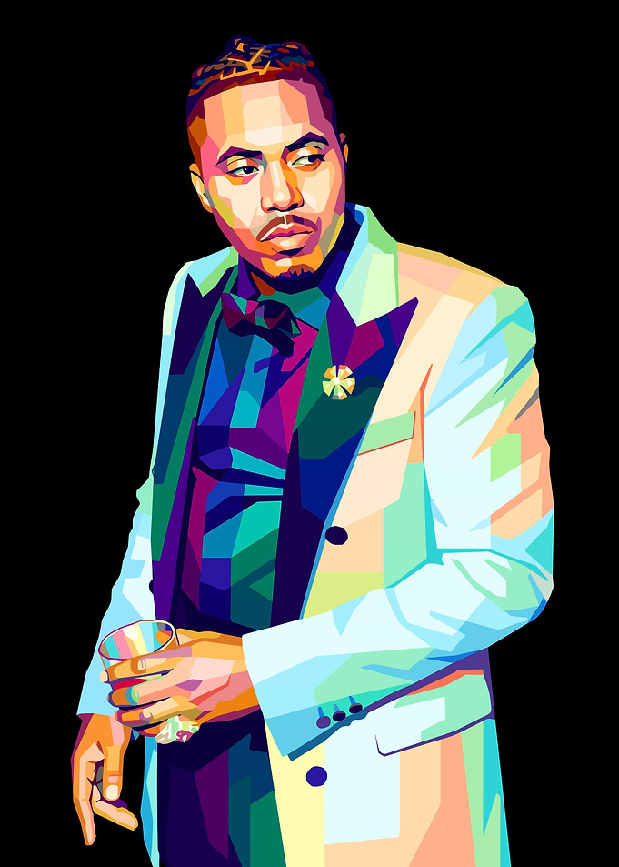 Nas in a colorful suit