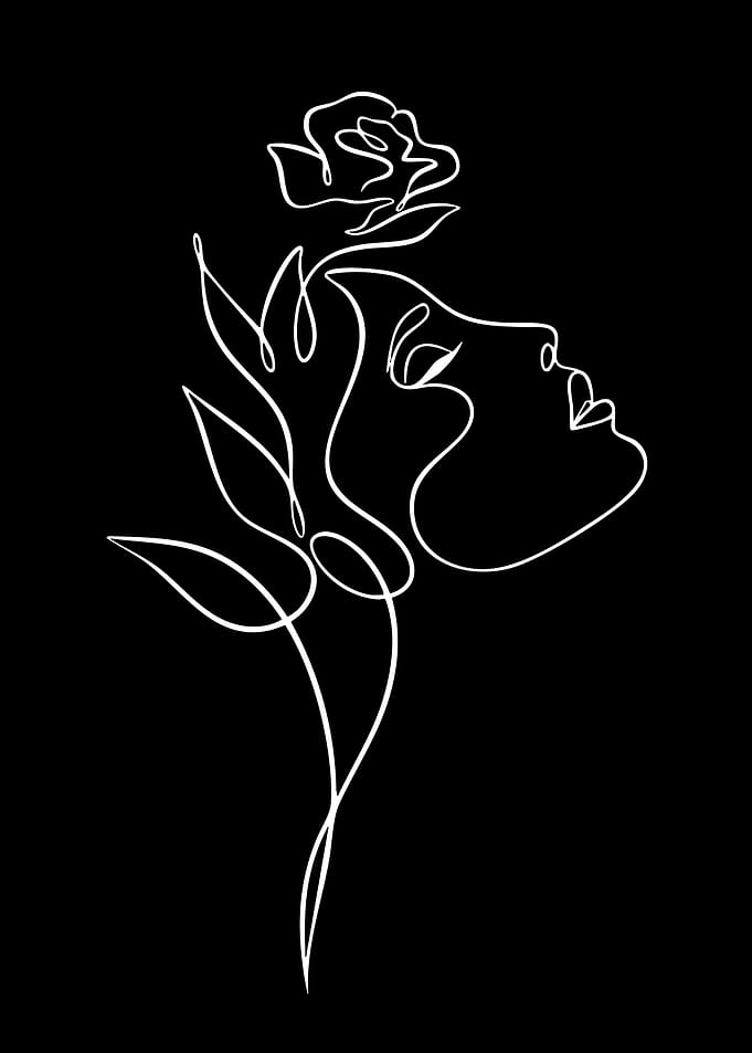 Minimalist Woman Face with Rose Line Art