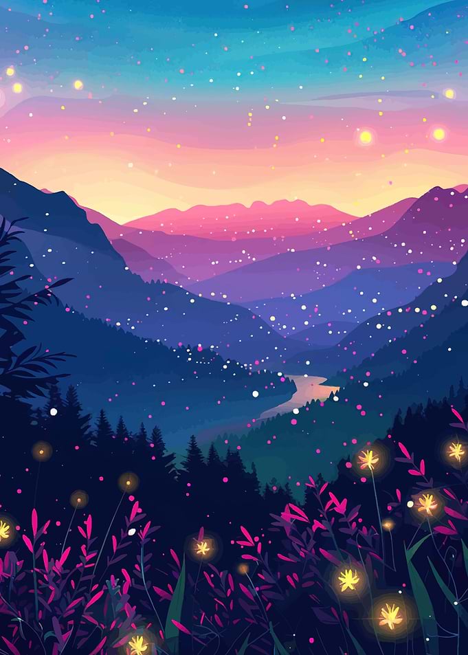 Magical Mountain Valley at Dusk
