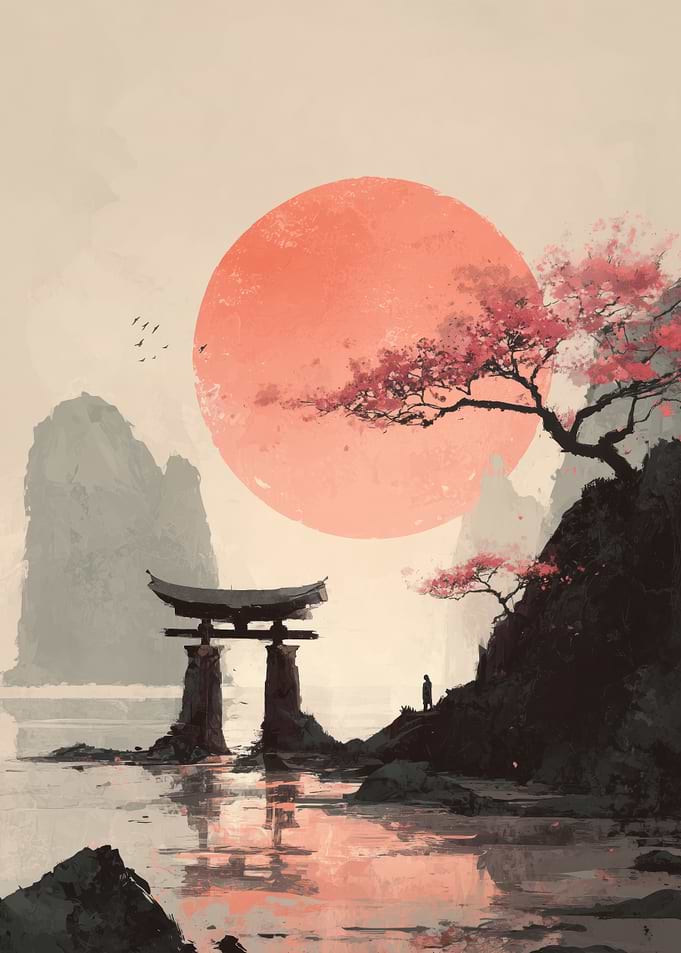 Japanese Torii Gate at Sunset
