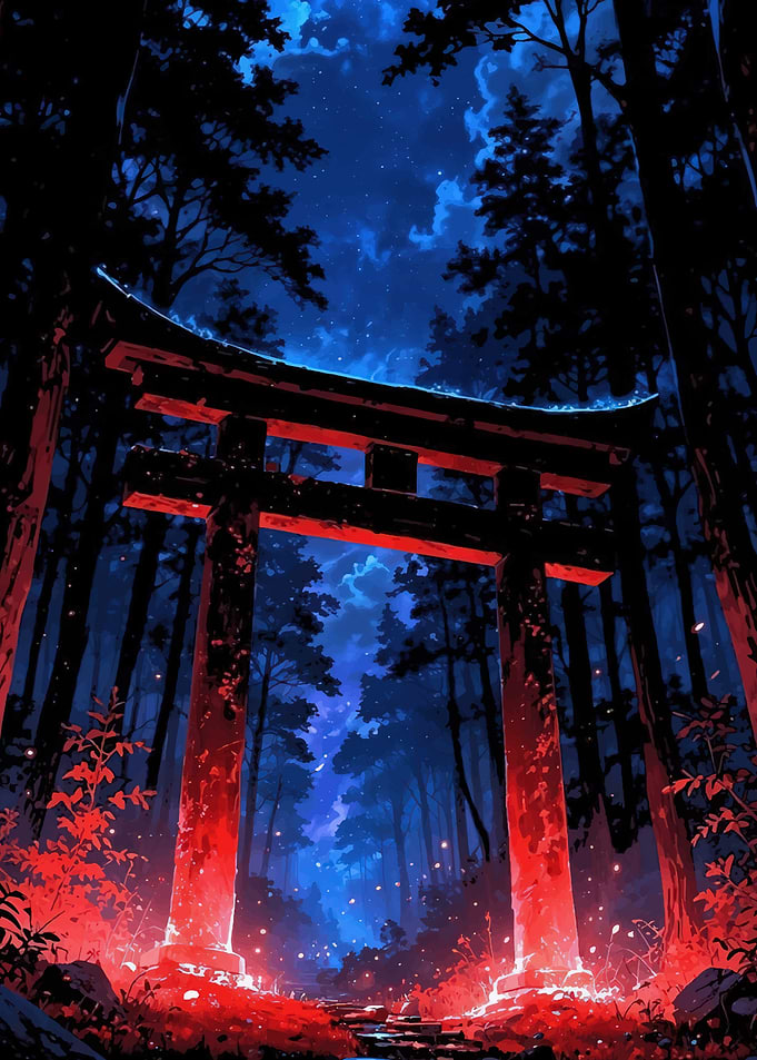 Enchanted Forest Torii Gate at Night