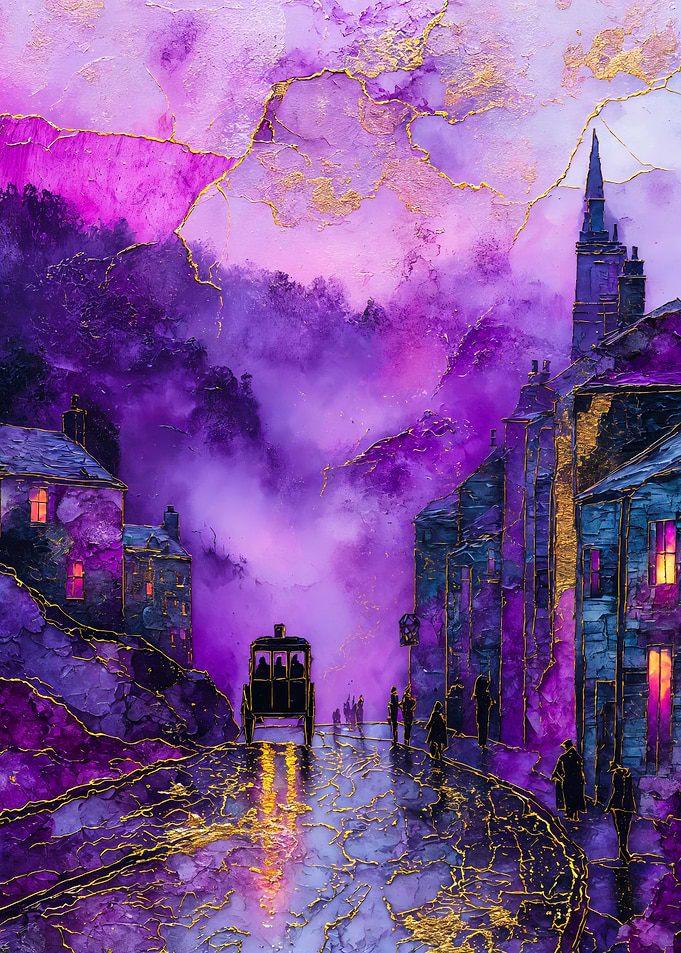 Purple Victorian Street Carriage Painting