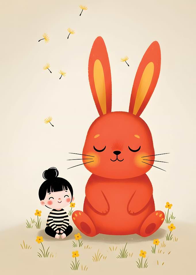 Cute Bunny and Girl in a Field