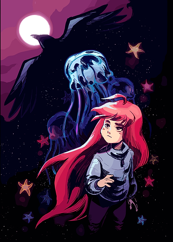 Celeste Game Art with Madeline and Badeline