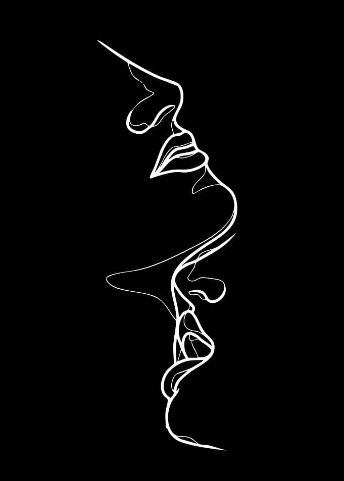 Abstract Line Art of Kissing Faces