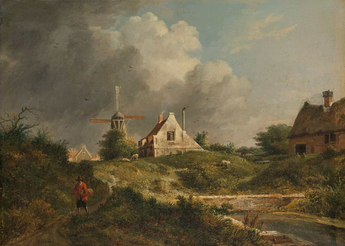 Rural Landscape with Windmill and Figure