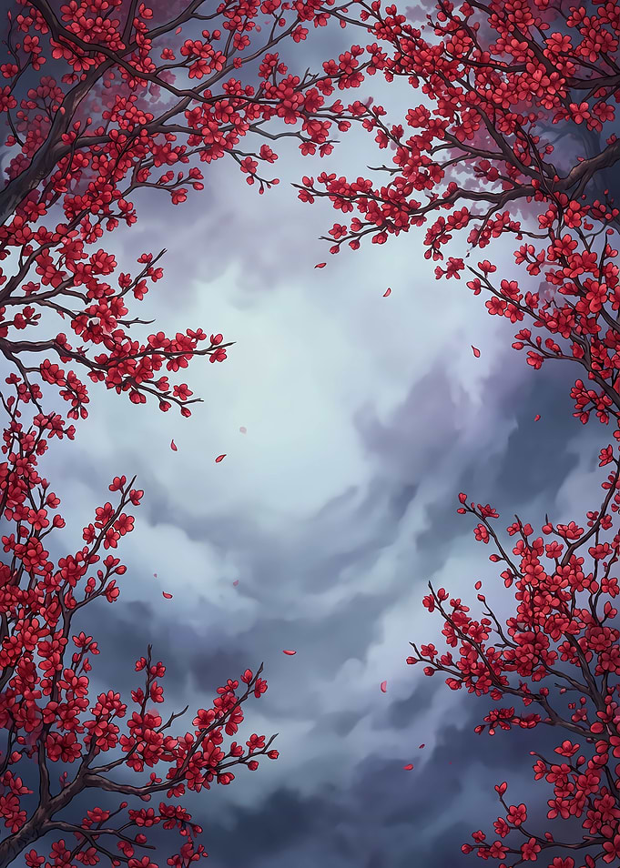Cherry Blossoms Against a Moody Sky