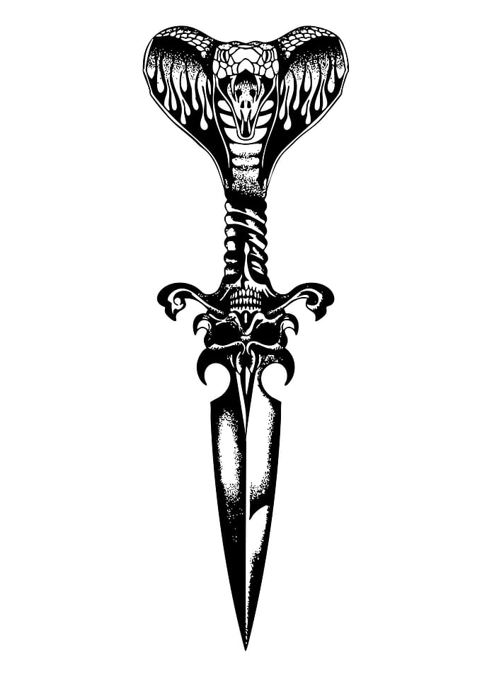 Cobra Skull Dagger Tattoo Design