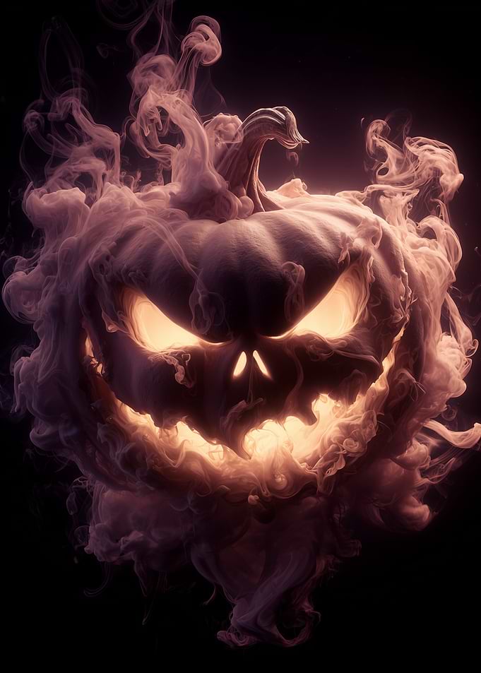 Scary Jack-o'-lantern with smoke