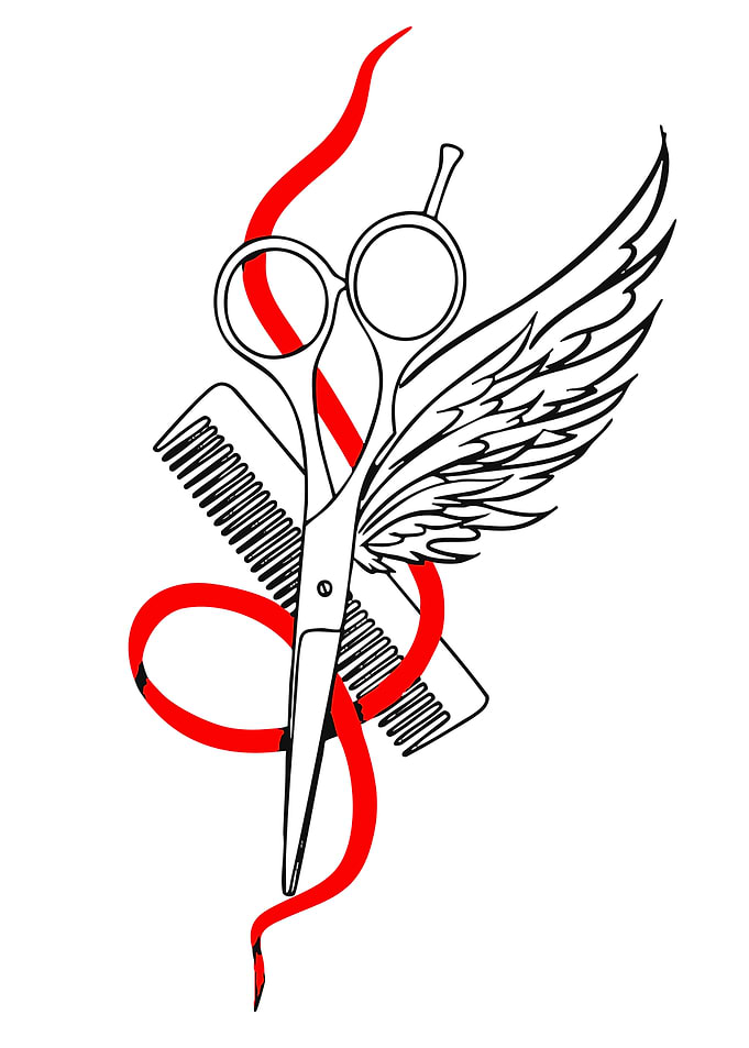 Stylized Hairdressing Tools with Red Ribbon