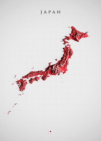 Japan Topographic Map - 3D Color Shaded Relief Elevation Wall Art