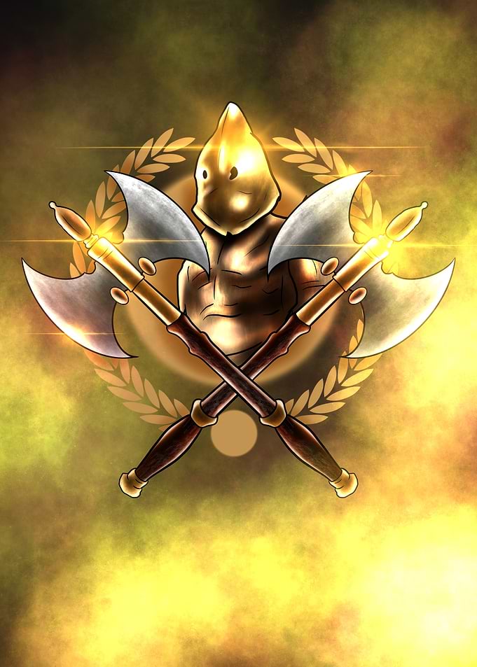 Golden Warrior with Crossed Axes Emblem