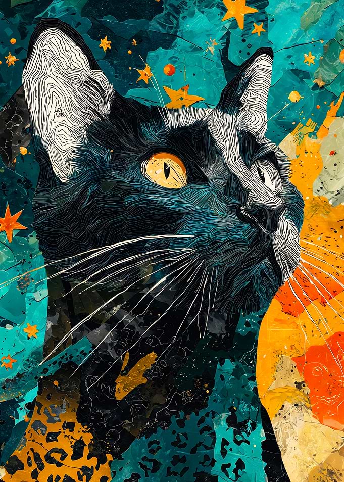 Black White Cat Abstract Collage