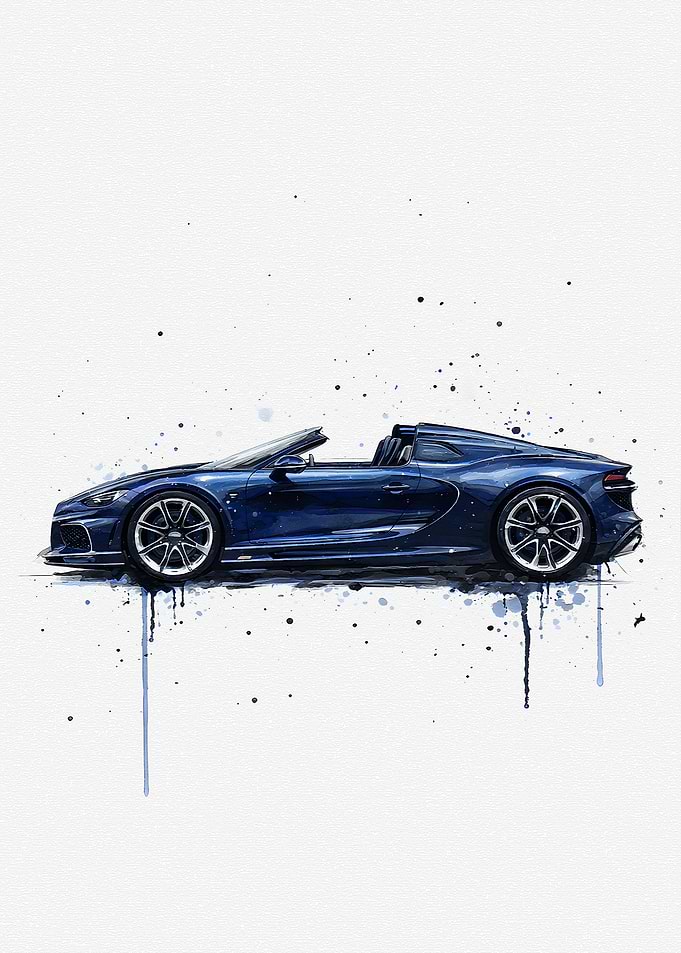 Blue Convertible Sports Car Watercolor