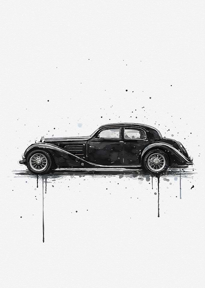 Black Vintage Car Watercolor Painting