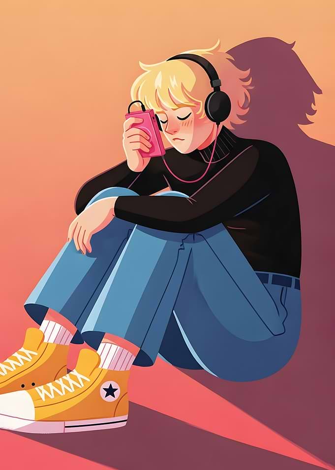 Person listening to music with headphones