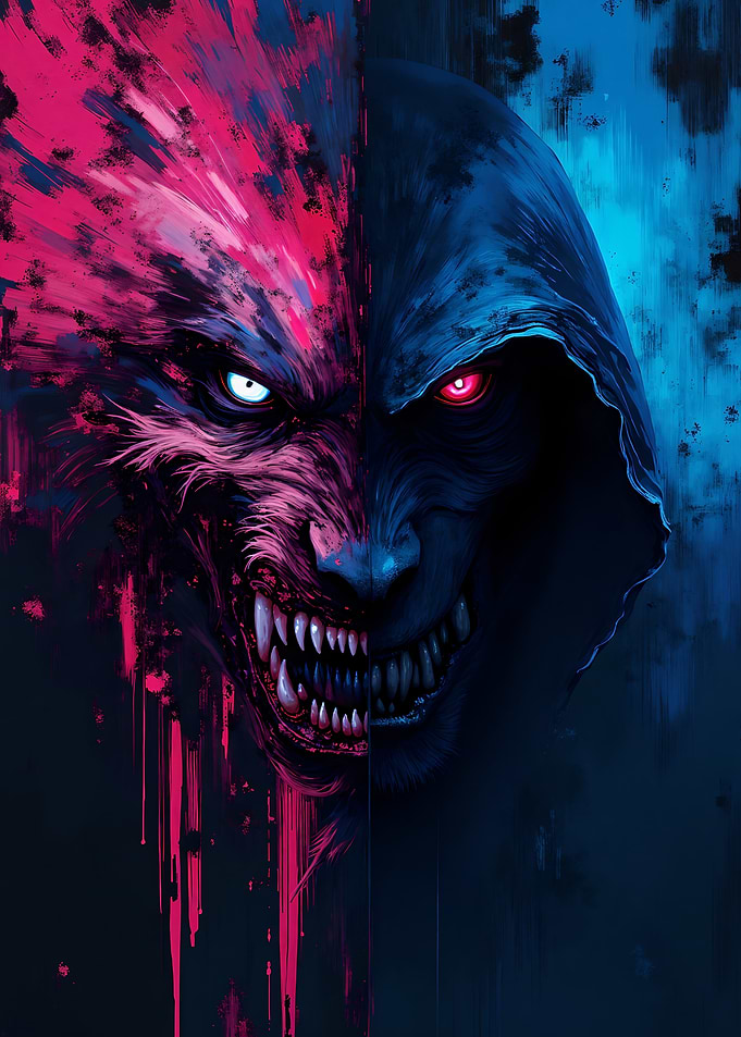Split Wolf and Hooded Figure