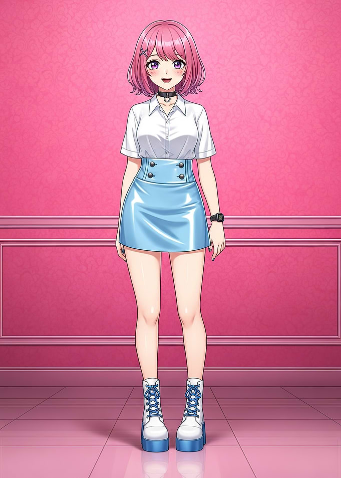 Anime Girl in Blue Skirt and White Shirt