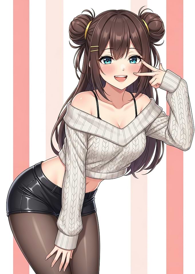 Anime Girl in Sweater and Shorts