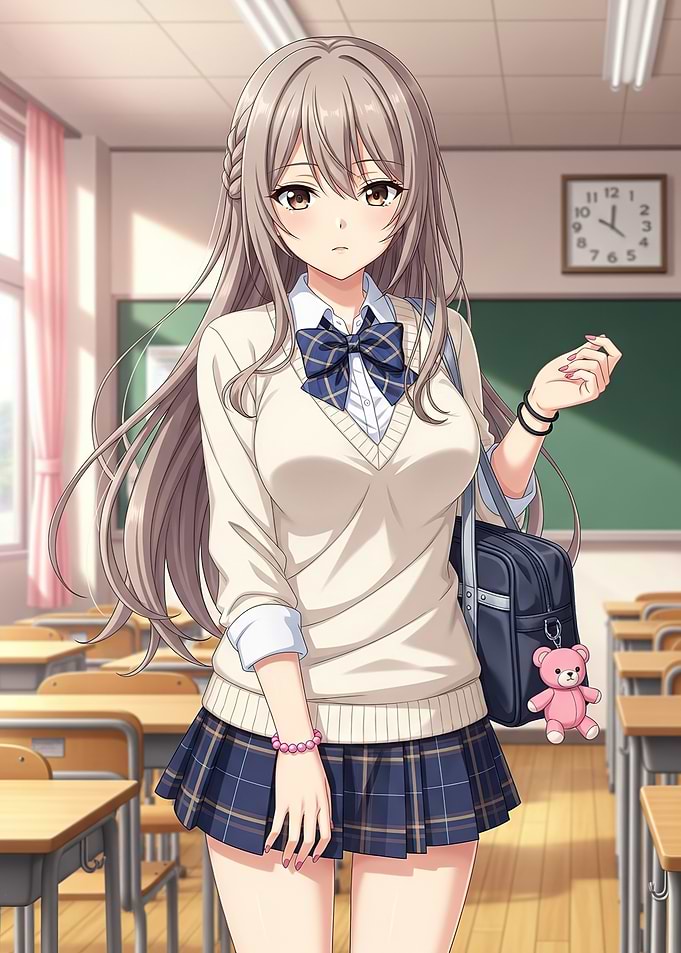 Anime Schoolgirl in Classroom