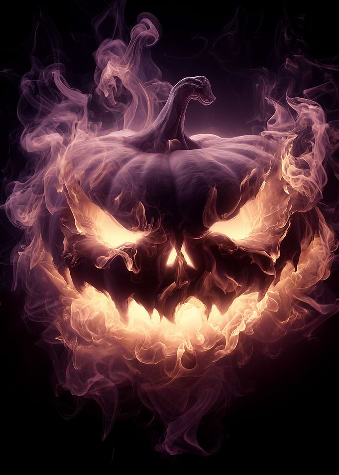 Scary Jack-o'-lantern with Smoke