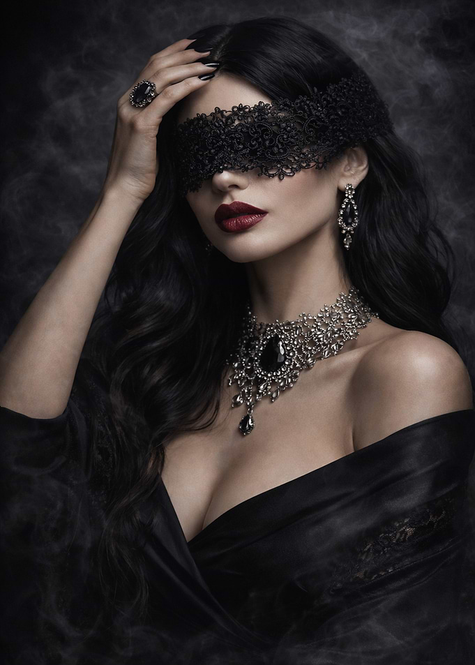 Gothic Woman with Black Lace Mask