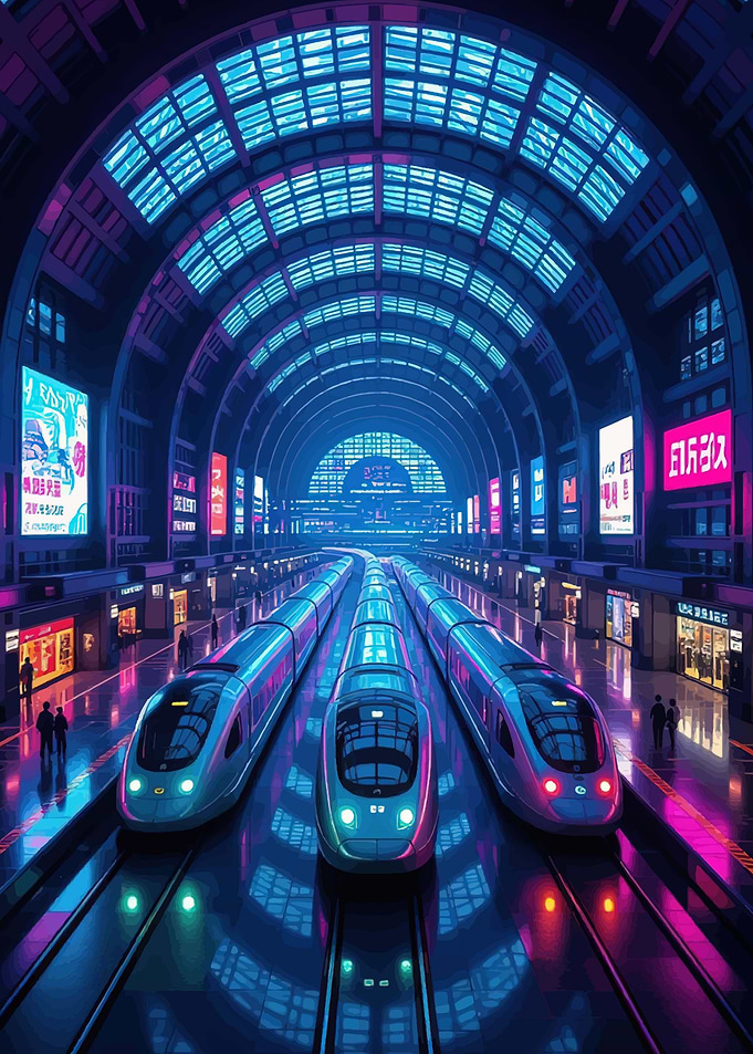 Cyberpunk Train Station at Night