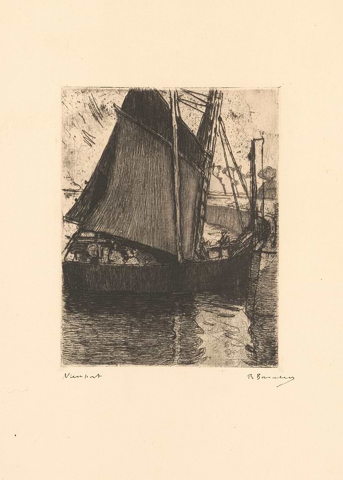 Etching of a Sailboat on Water