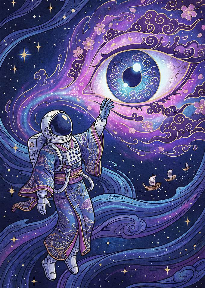 Astronaut in Kimono Reaching for Cosmic Eye