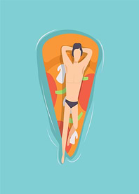 Man relaxing on pizza float