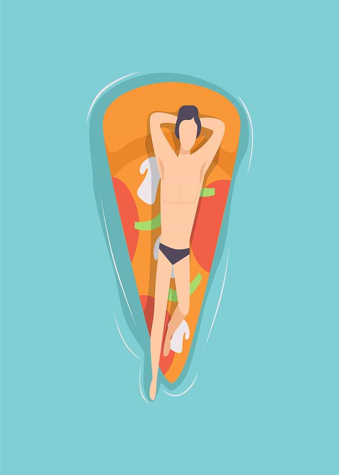 Man relaxing on pizza float
