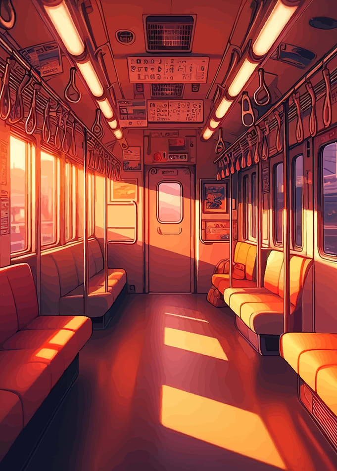 Train Interior at Sunset