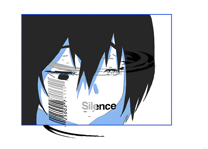 Anime character with barcode and text