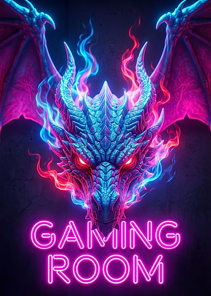 Neon Dragon Gaming Room Sign